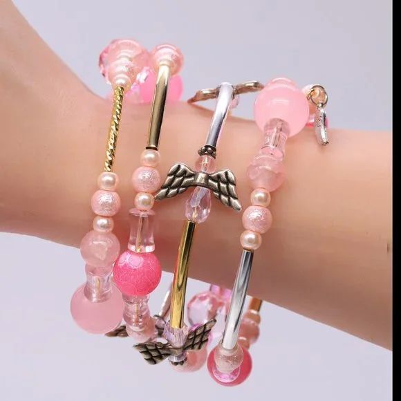 Angels theme Rose Quartz stone bead bracelet with Pearls and Crystals. - Picture 7 of 7